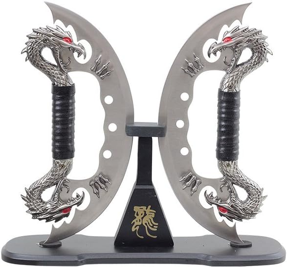 Wuu Jau H-7035-CH Dual Fantasy Dragon Knife Display, 11", Chrome