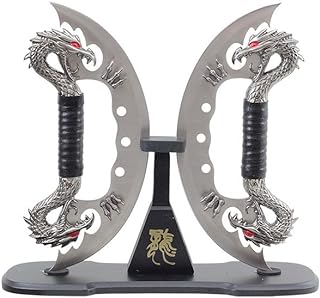 H-7035-CH Dual Fantasy Dragon Knife Display, 11", Chrome - Wuu Jau