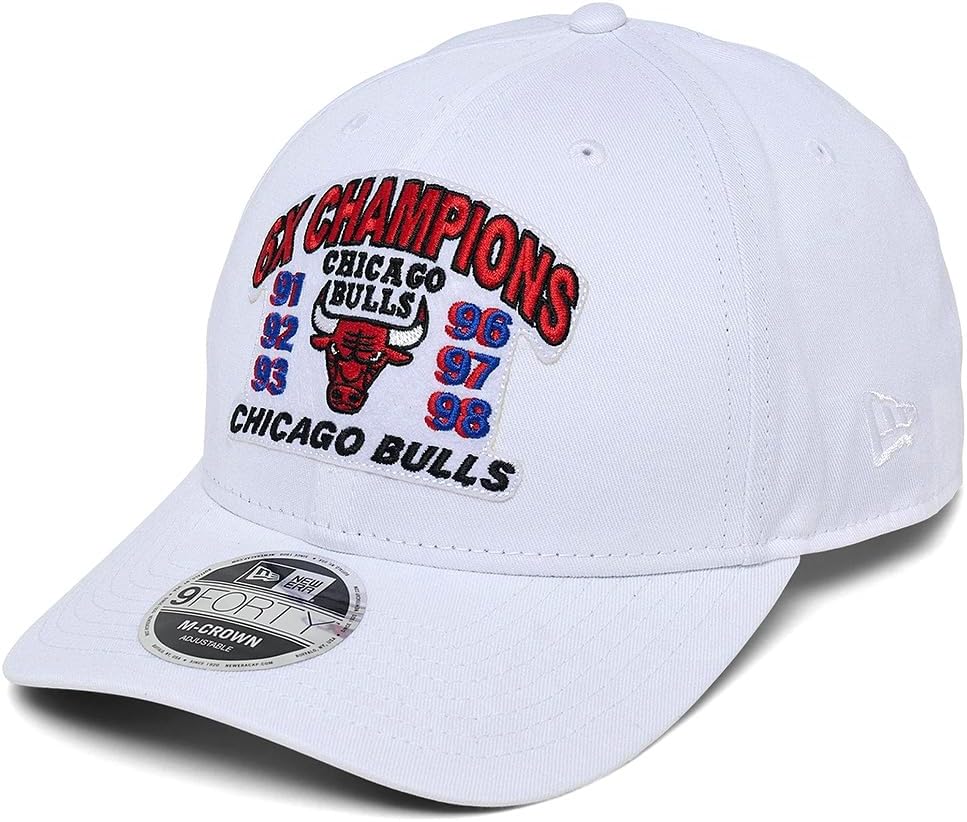 New Era Chicago Bulls 9FORTY M-Crown 6X NBA Finals Champions Snapback Cap, Adjustable Hat White