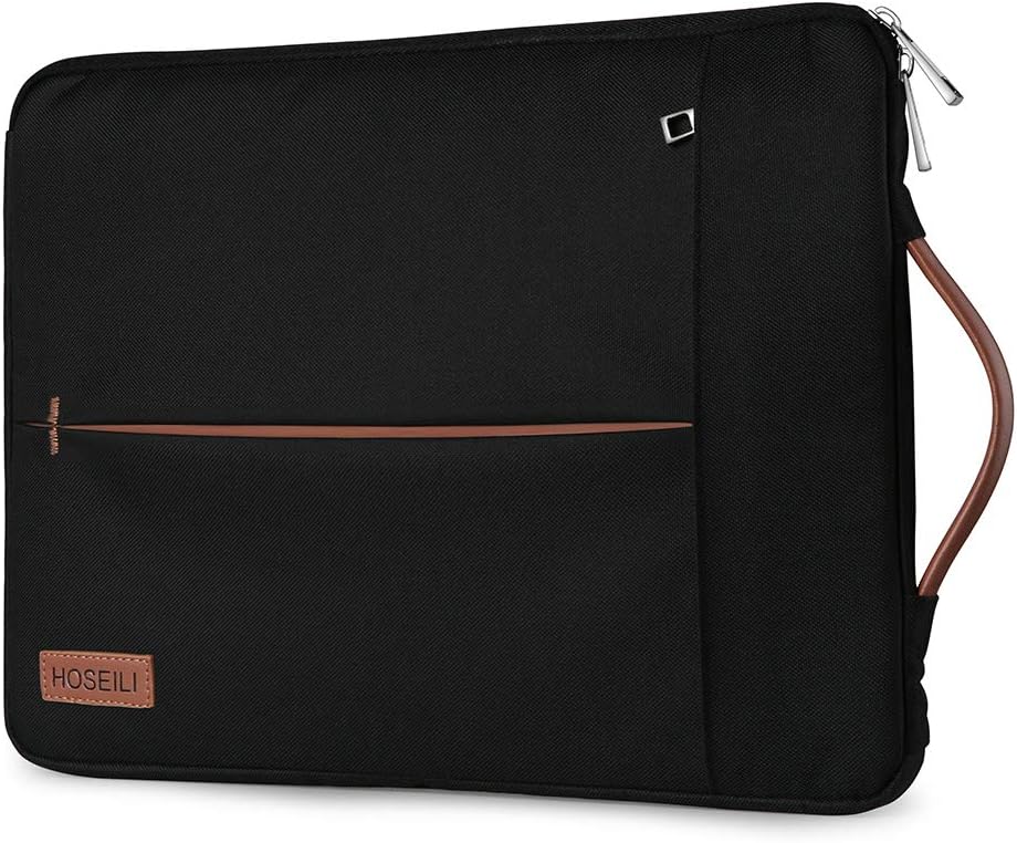Hoseili 14-15.6 Inch Laptop Sleeve with Leather Handle for Apple MacBook Pro 15"/Surface Book 2, Shockproof Water Resistant Briefcase for Most 14 15 Inch Ultrabook Chromebook Acer Dell HP-Black