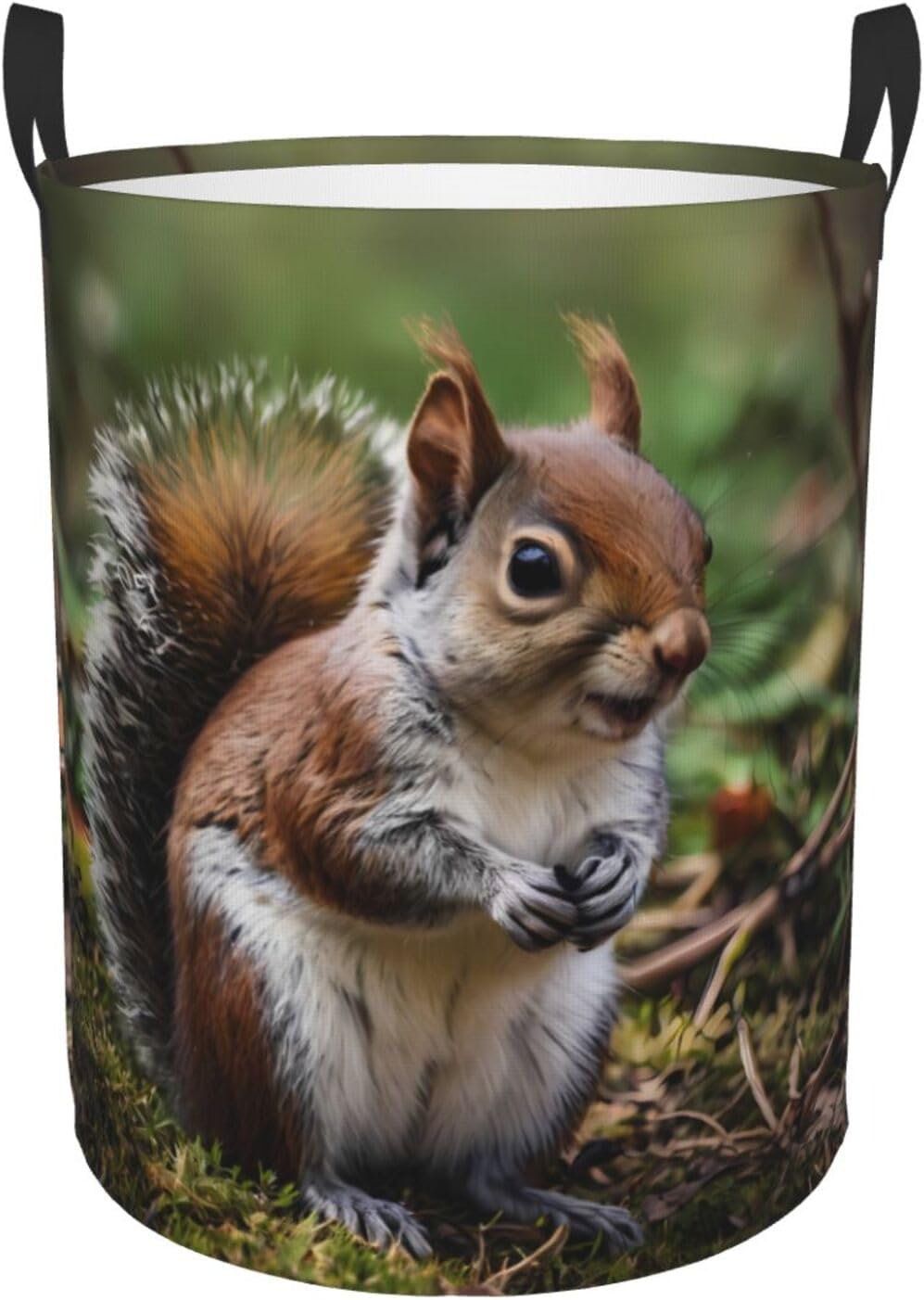 Cute little squirrel Round Single-layer Laundry Basket, Portable Storage Laundry Basket, Bedroom Clothes Storage Basket with Handle