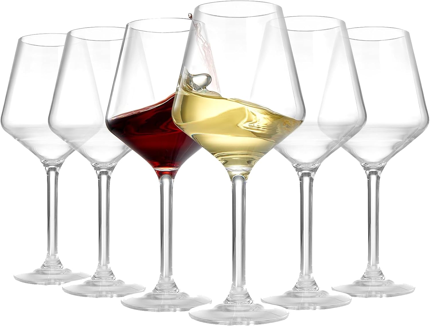 Unbreakable European Style Plastic Crystal, Stemmed Wine Glasses | Set of 6 | Acrylic Tritan Drinkware, Unbreakable Clear Color Shatterproof BPA-free, Reusable, Floating Pool & Indoor & Outdoor, 18oz
