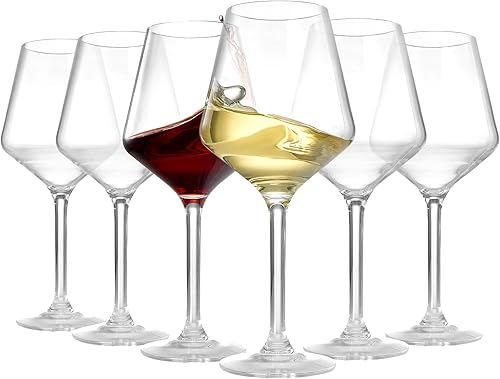 Copas de vino de plástico irrompible de estilo europeo, juego de 6 vasos de vino de acrílico Tritan, irrompible, color transparente, irrompible, sin
