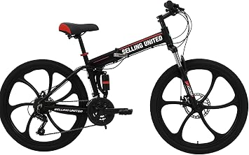 26inch Foldable Mountain Bike Dual Suspension Hardtail Bicycle Men Women Mountain Bike 21 Speed Drivetrain Lightweight Frame Sport Cycling Bike for Adult