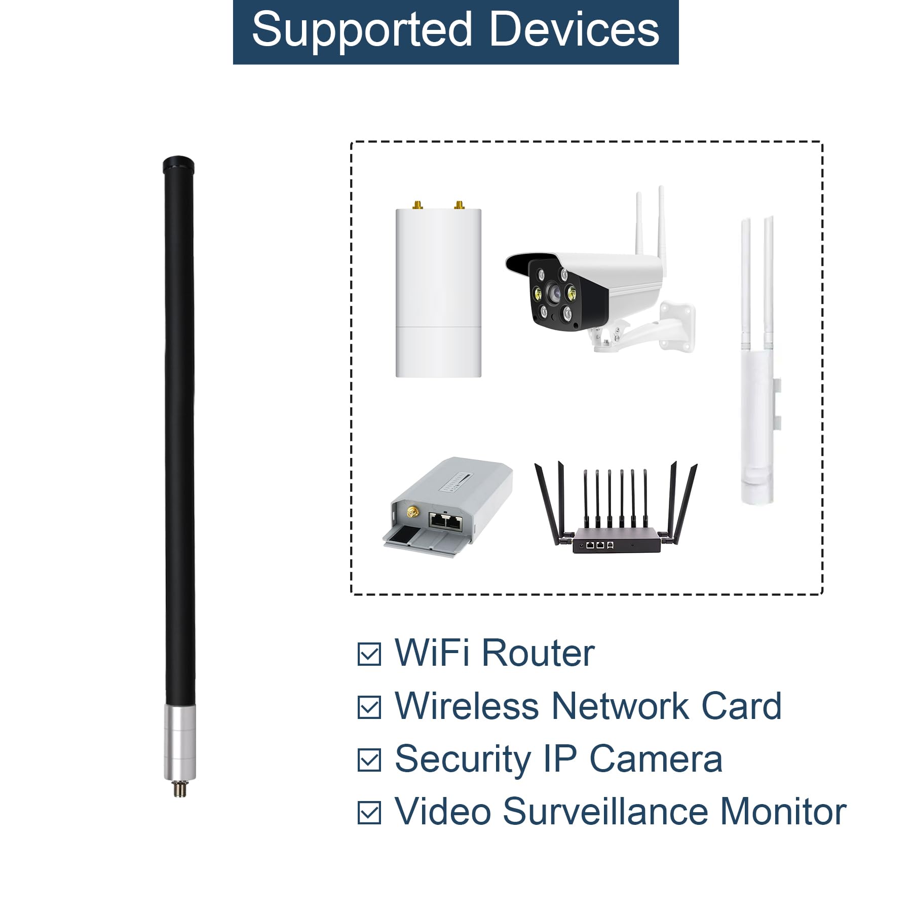 2.4G 5GHz WiFi Omni Antenna Dual Band Outdoor Pole Mount con cavo di prolunga R400 da 4,9 m RP-SMA maschio e adattatore SMA per router Wi Fi Scheda di rete wireless Telecamera IP di sicurezza Monitor