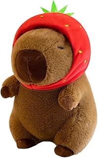 ぬいぐるみ 抱き枕 カピバラ 動物 特大 ストロベリー帽子付き 取り外し可能 かわいい ふわふわ 抱きまくら 面白い もふもふ いちご おもちゃ 気持ちいい 癒し プレゼント ブラウン 子供 55cm ギフト