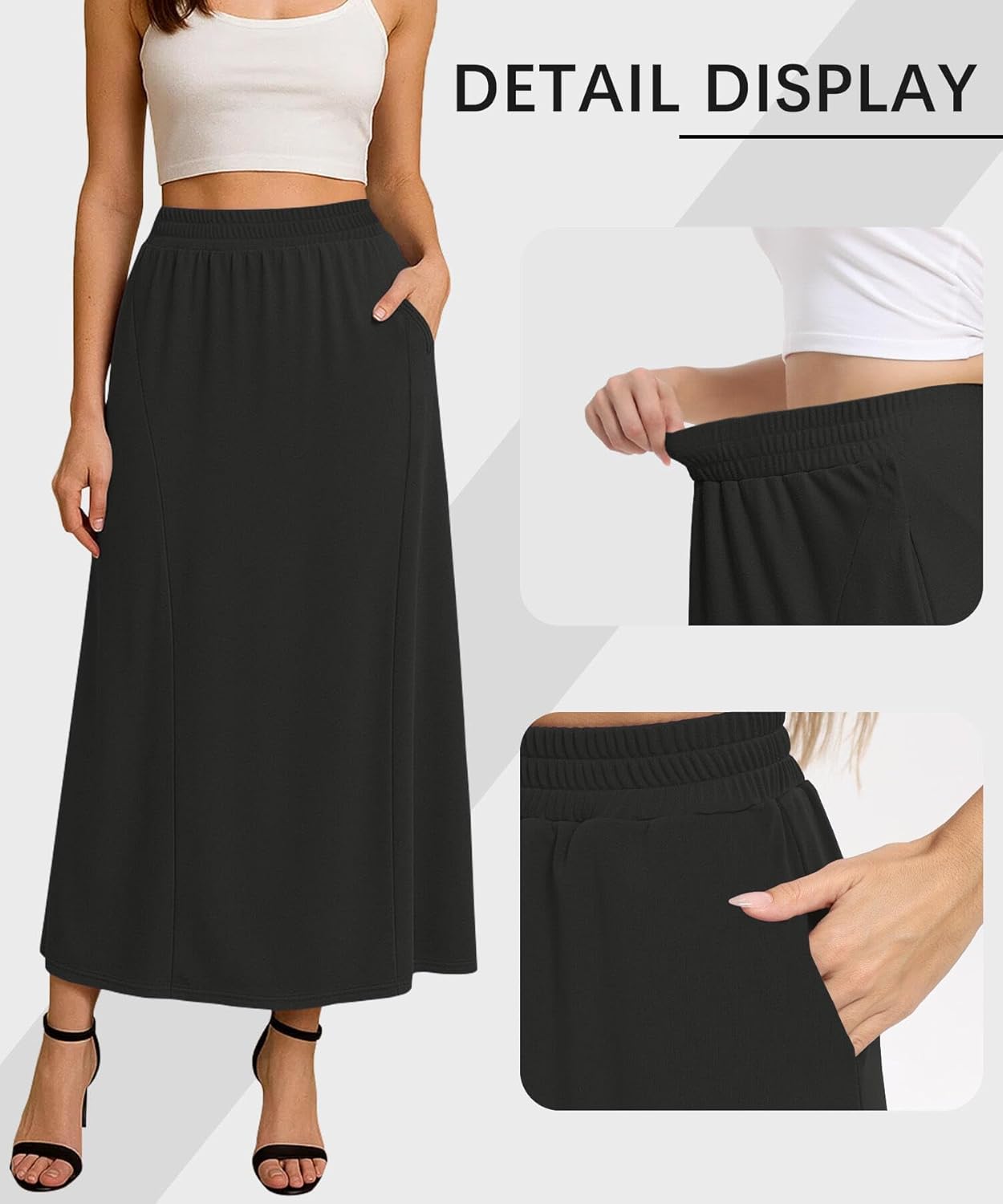 KUOTAI Womens High Waisted Maxi Skirt with Pockets A-Line Elastic Waist Casual Soft Skirts - Image 4