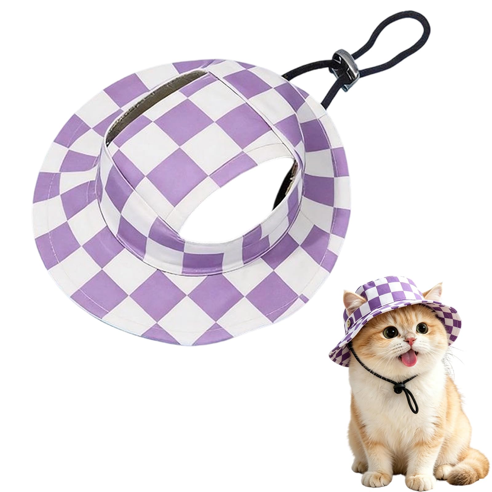 Dog Sun Hat,1PC Adjustable Princess Dog Bucket Hat with Ear Holes,Round Brim Dogs Visor Cap Pet Fisherman Hats for Pupies Small Dogs Cat Outdoor Sport (Square Purple, S) — image 1