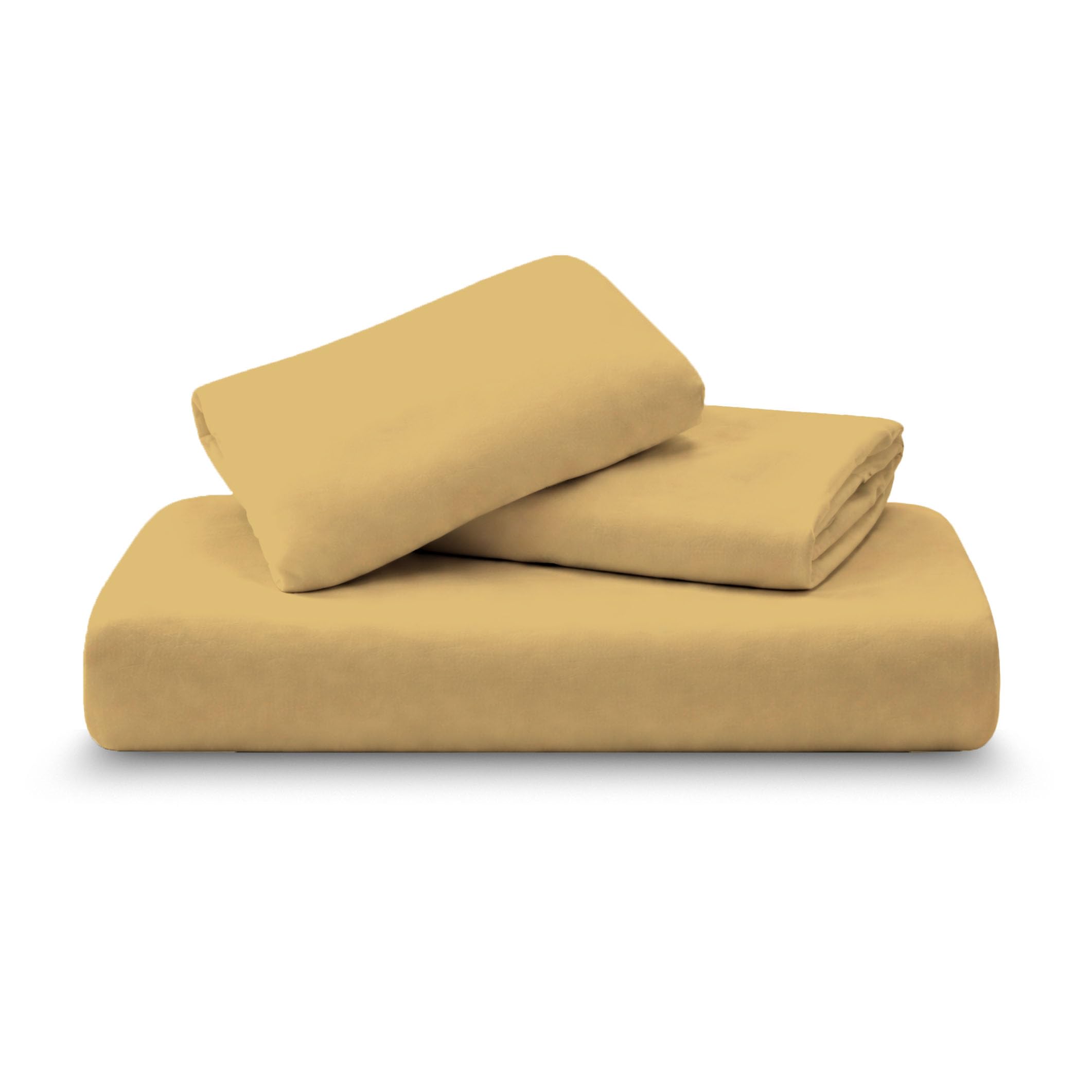 Amour Calin 3 Piece Bed Sheet Set - Easy Care Soft Brushed Microfibre Fabric - 1 Fitted Sheet, with Pair of Pillowcases - Shrinkage and Fade Resistant - 12 inches Deep Fitted (Gold, 4 Feet) — image 1