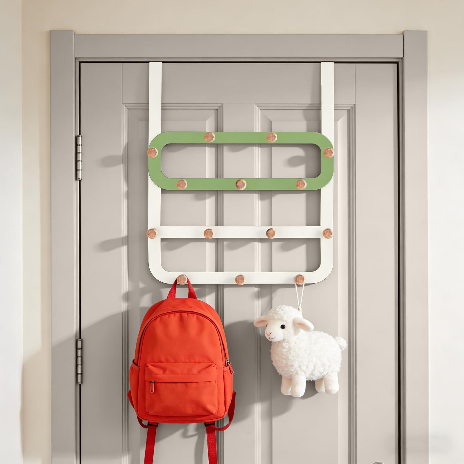 Ganchos de puerta para mochilas, colgador de puerta extralargo, perchero de bolas de madera, ideal para guardería, dormitorio, baño, bolso y organizador de toallas