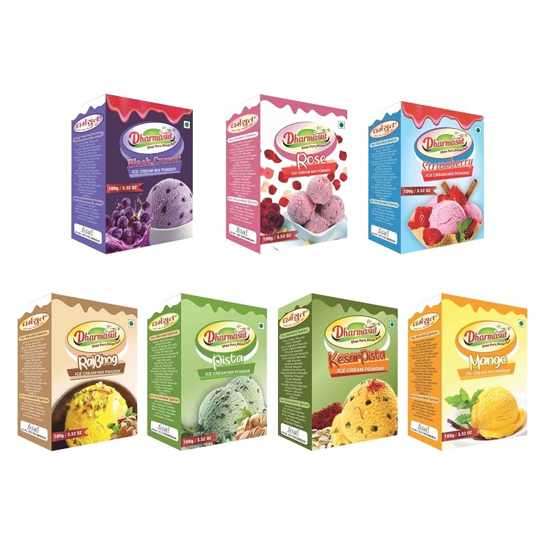 Black currant + Rose + Strawberry + Rajbhog + Pista + Kesar Pista + Mango Ice cream powder (100g*7) | 700g
