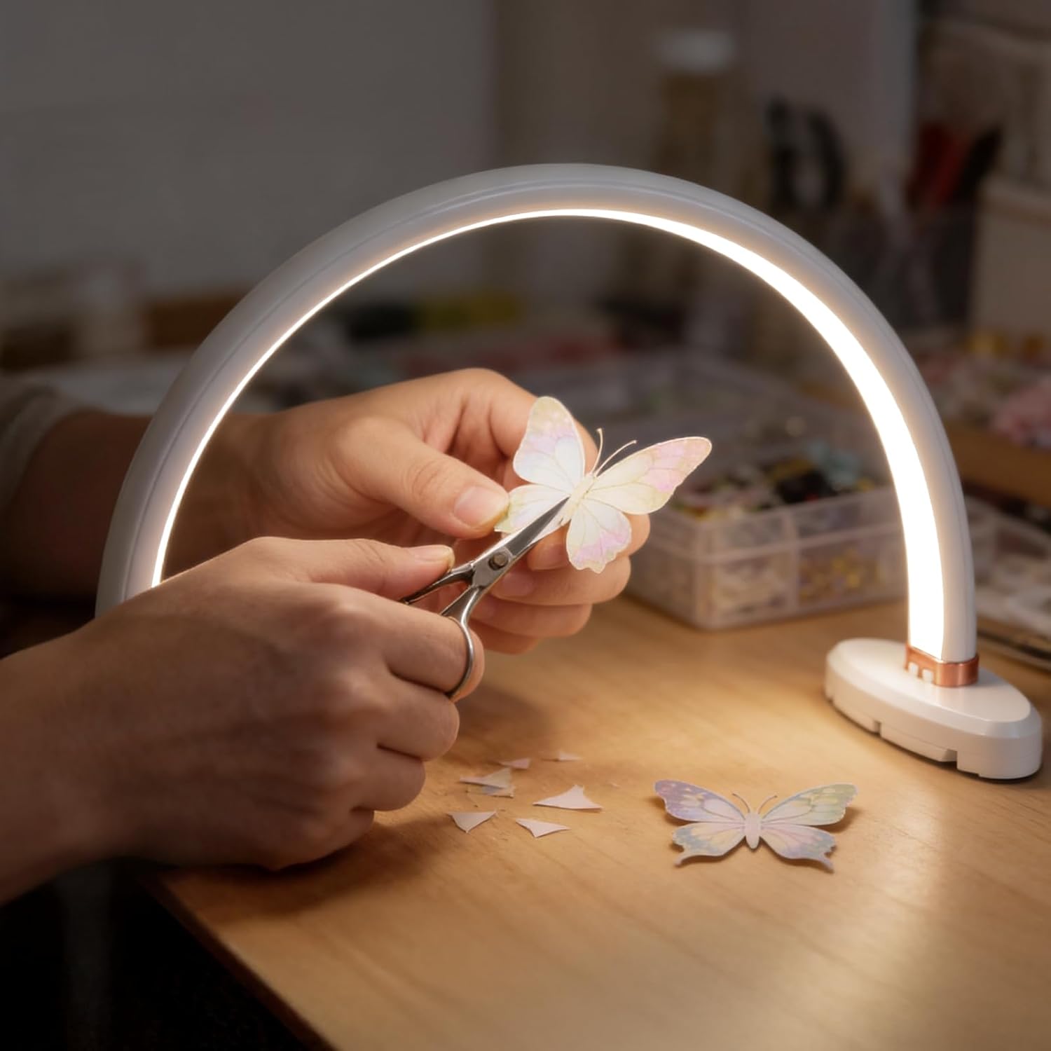 BZJ 16-Inch Half Moon Nail Light for Desk Portable Nail Art Table Lamp with Adjustable Brightness and Color Temperature for Beauty Eyelash Extensions Tattoo Crafts