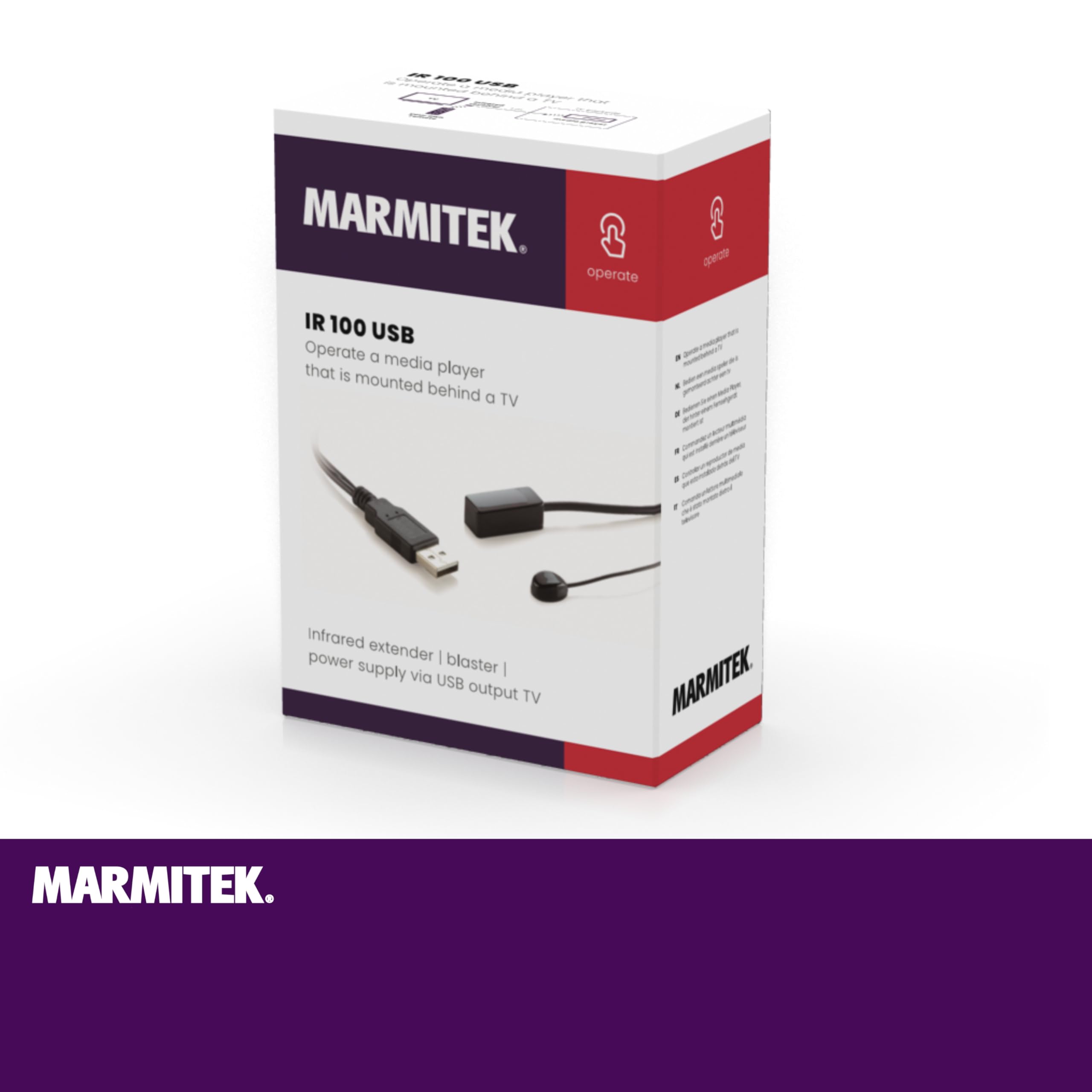Ripetitore Infrarossi - Marmitek IR100USB - Controlla i dispositivi dietro la TV con il tuo telecomando - Metti i dispositivi AV fuori dalla vista - Alimentazione tramite uscita TV USB