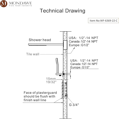 Miniatura 9 de Sistema de ducha de lluvia de 22 pulgadas con pantalla digital de temperatura LED, sistema de ducha montado en la pared con chorros corporales,