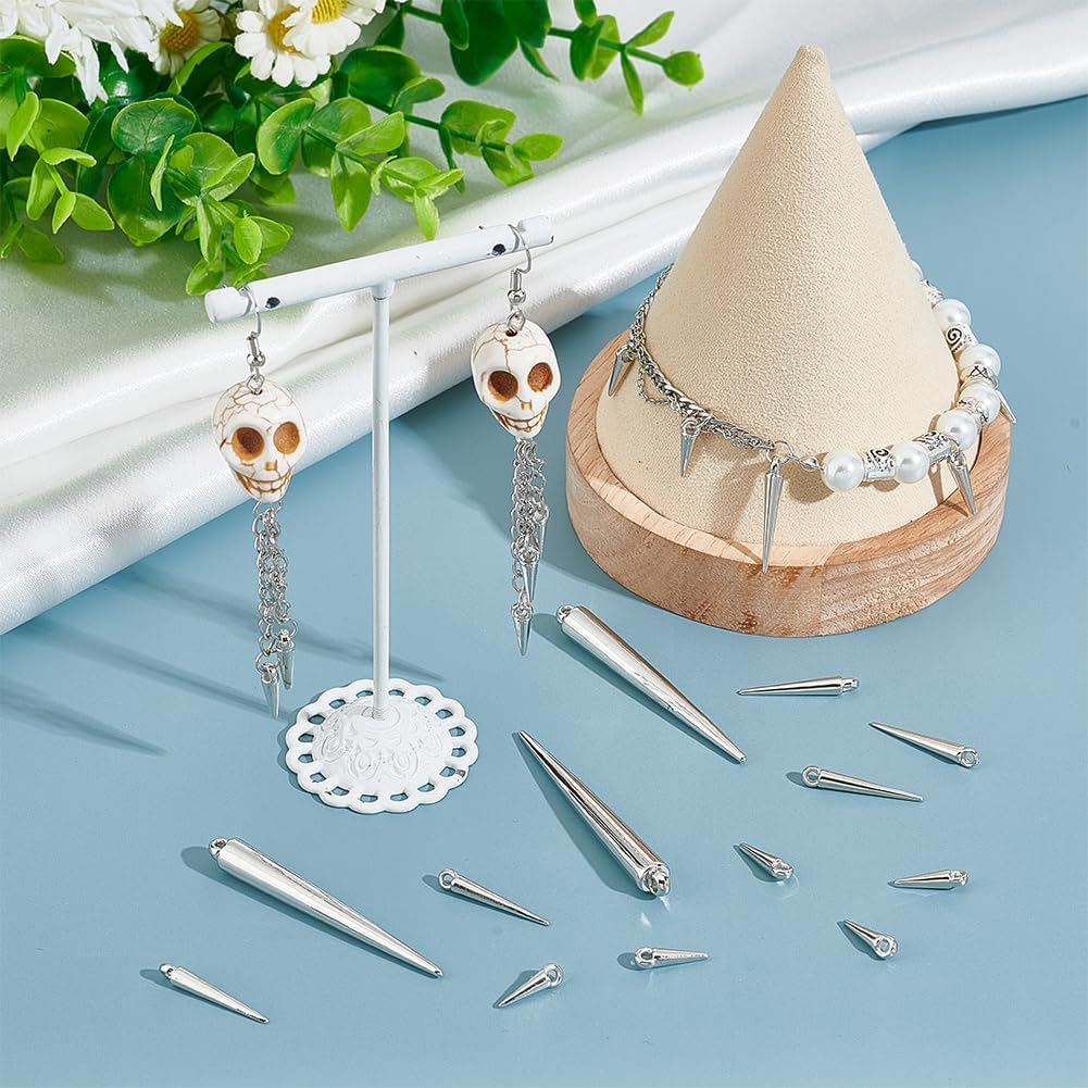 UNICRAFTALE 240Pcs 3 Sizes Spike Charm CCB Plastic Tibetan Style Platinum Cone Pendants Drop Dangle Earring Charm for Earring Bracelets DIY Jewelry Making 13-51mm Long - Image 2