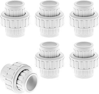 QWORK 1-Inch PVC Union Coupling, 6 Pcs Furniture Grade Pipe Fittings, Leak-Proof with EPDM O-Rings, UV-Resistant & Impact-Proof, White
