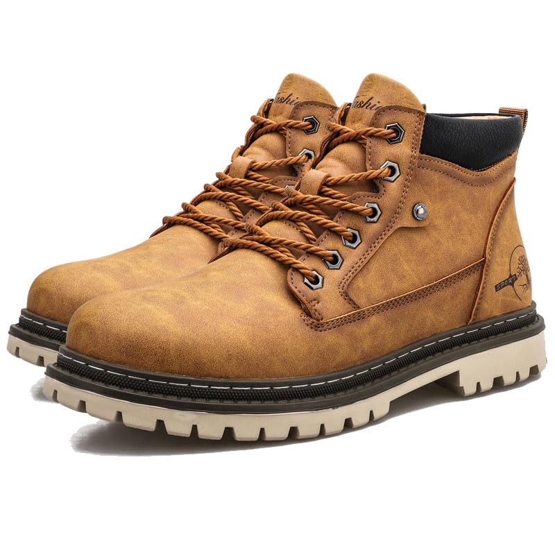 ODIPON Men's Hiking Boots High Top Comfy Leather Casual Hiking Boots For Men (Yellow,11)