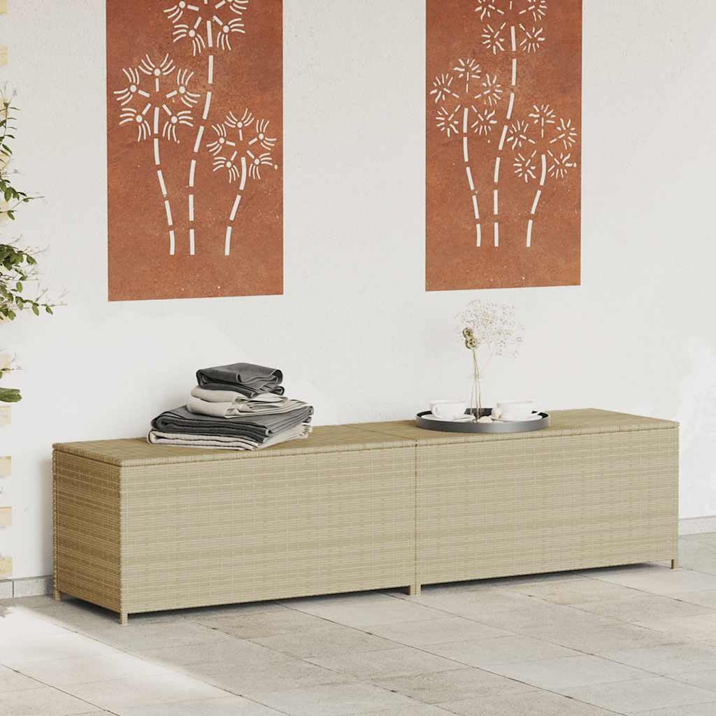 Baule da giardino beige 469L in polyrattan con borsa interna impermeabile, telaio in acciaio verniciato a polvere, resistente ai raggi UV, 200 x 50 x 58 cm, contenitore per giardino, terrazza