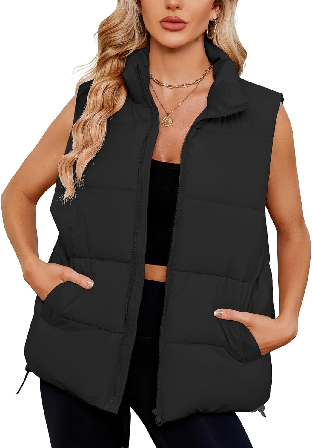Century Star Puffer Vest for Women's Outerwear Vests Puffy Oversized 2024 Quilted Vest Tops Jackets Coat with Pockets