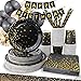 Set di stoviglie di cartone (24 pers) usa e getta per feste. Bicchieri, piatti, tovaglioli, palloncini e cannucce usa e getta per feste di compleanno Natale ed evento Stoviglie di cartone oro nero.
