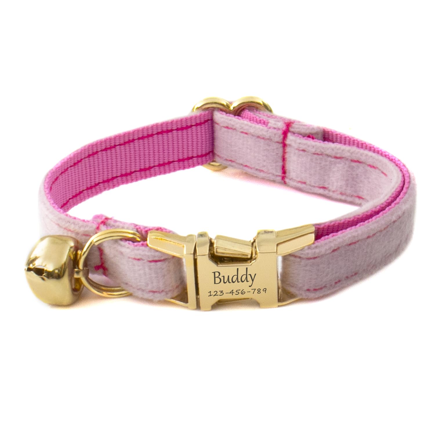 Customized Soft Artificial Velvet Cat Collar, Personalized Cat Tag, Laser Engraved Metal Button Cat Collar, Neck Circumference 0.6-1.2 inches (Lilac Purple)