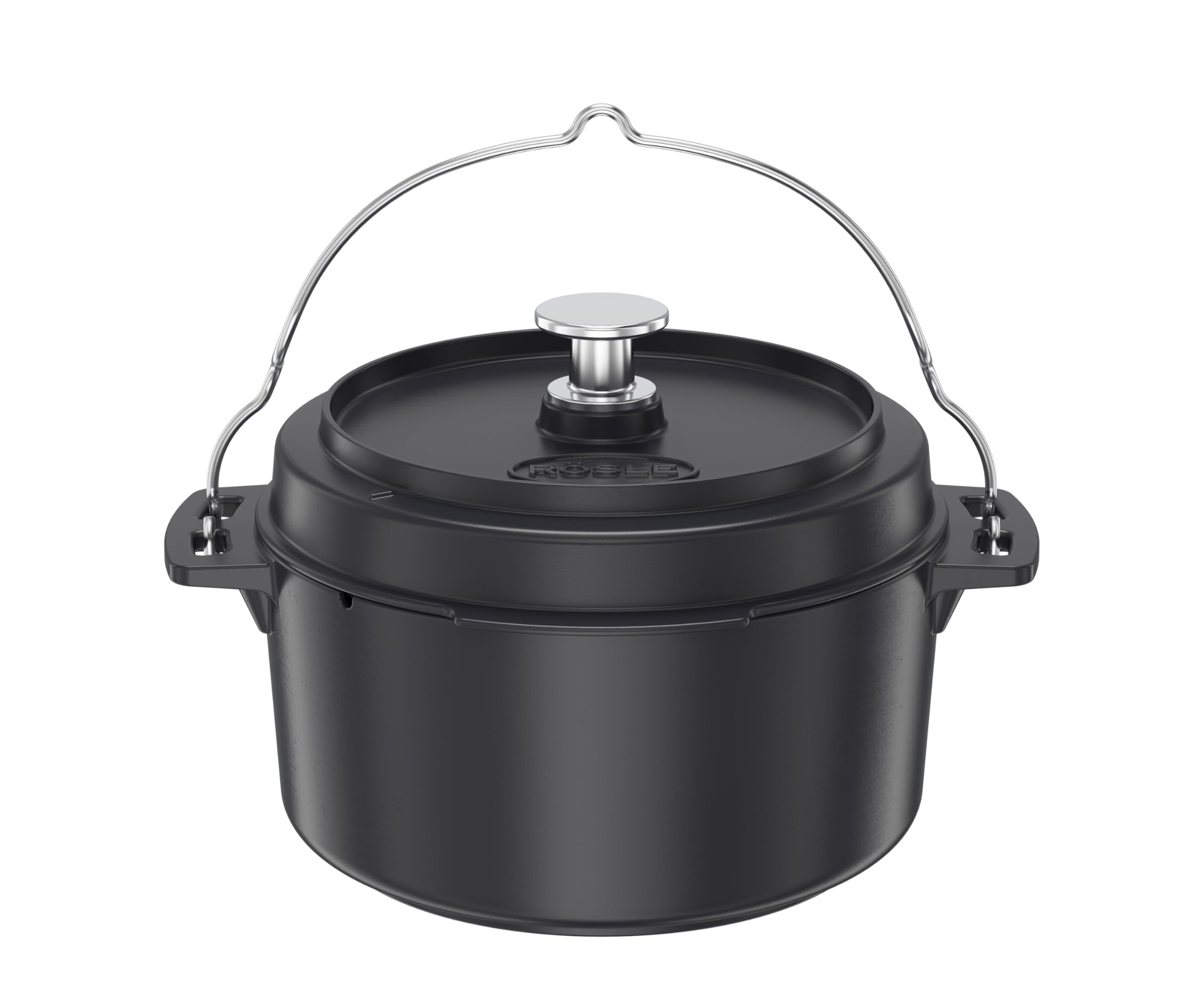 RÖSLE VARIO Dutch Oven Enamelled Cast Iron Pot With Carry Handle, Lid Can Be Used As A Pan, For Barbecues Or Parties, 5.5 Liters, 36 X 30 X 22.5 Cm, Black