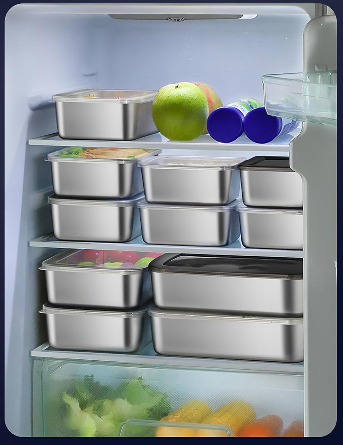 AADIVY 500 ML 5-Pcs Stainless Steel Food Storage Containers with Transparent Lids | Rectangle Tray for Kitchen | Microwave, Freezer & Dishwasher Safe (Silver with Transparent Lid, 500ML) - Image 7 thumbnail