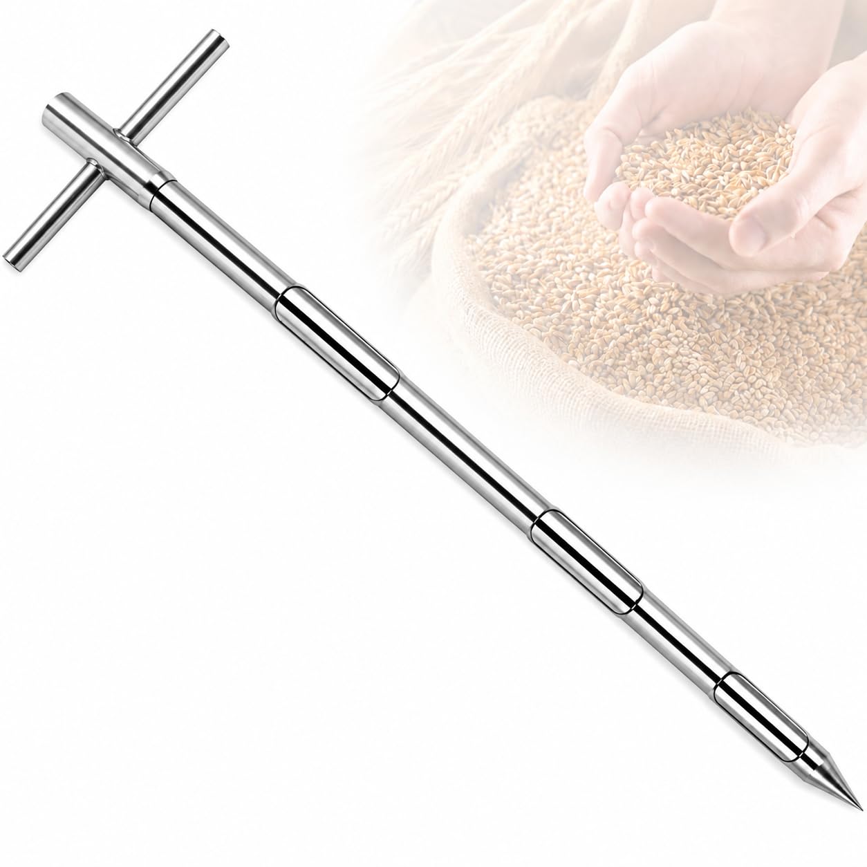 Sonda do pobierania próbek ziarna ze stali nierdzewnej, 3-szczelinowa sonda do pobierania próbek z obrotowym uchwytem, glebą, ziarnem, nawozem i próbnikiem fasoli