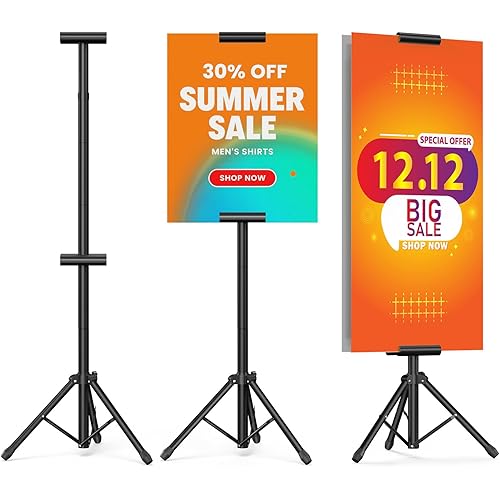 Poster Stand Banner Stand Poster Board Stand Foldable Floor Standing Sign Holder Adjustable Height Up to 88" Double Sided Tripod Retractable Banner for Wedding, Restaurant , Business, Supermarket Indoor Outdoor Poster (suitable for hard posters)