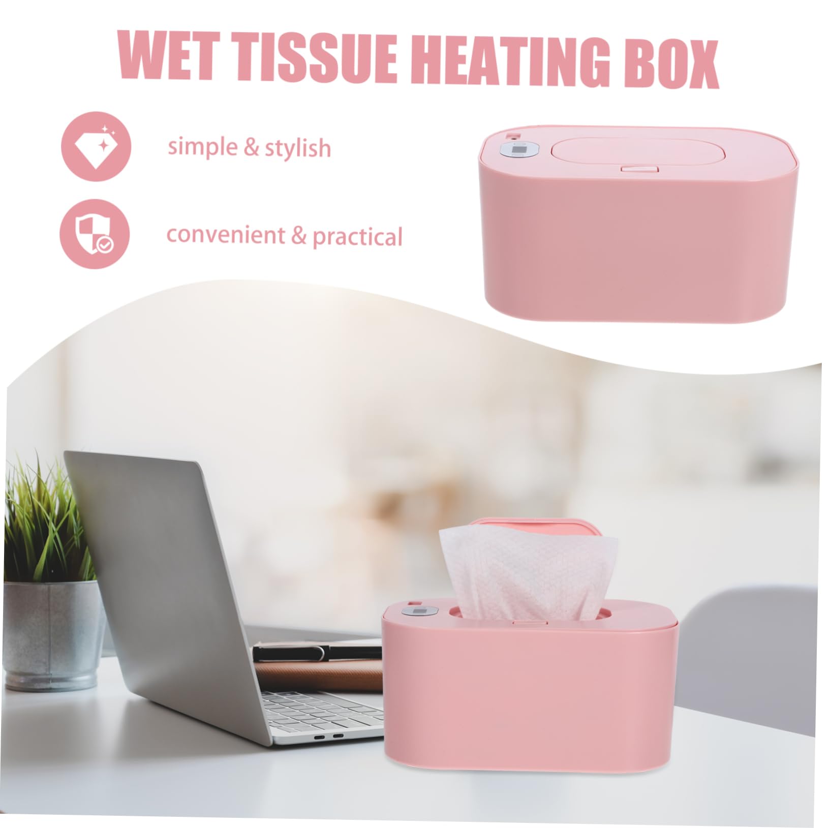 Gatuida Calentador De Pañuelos Húmedos Para Bebés Tamaño Mediano, Plástico Abs, Termostato Ajustable Consumo, Uso Doméstico y Portátil, Capacidad Para 80 Toallitas, Color Rosa