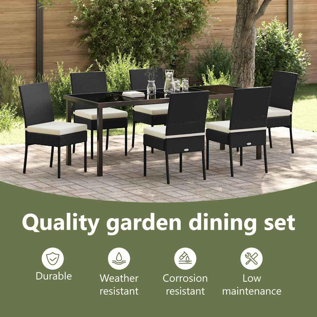 vidaXL Set da Pranzo per Giardino 7 PCS Nero Poly Rattan, Set da Pranzo per Giardino e terrazza, Rettangolare, Moderno, Resistente ai Raggi UV, per divertirsi all'aperto