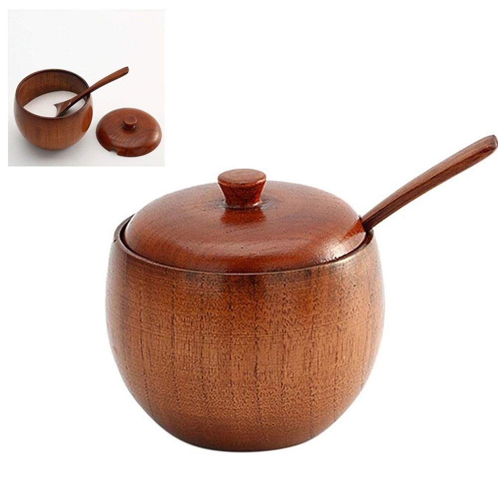 Pots à épices en verre, Pots d'assaisonnement Pot d'assaisonnement en bois de style japonais Pot à épices avec cuillère et couvercle, boîte d'assaisonnement de cuisine à domicile, salières et poivrièr