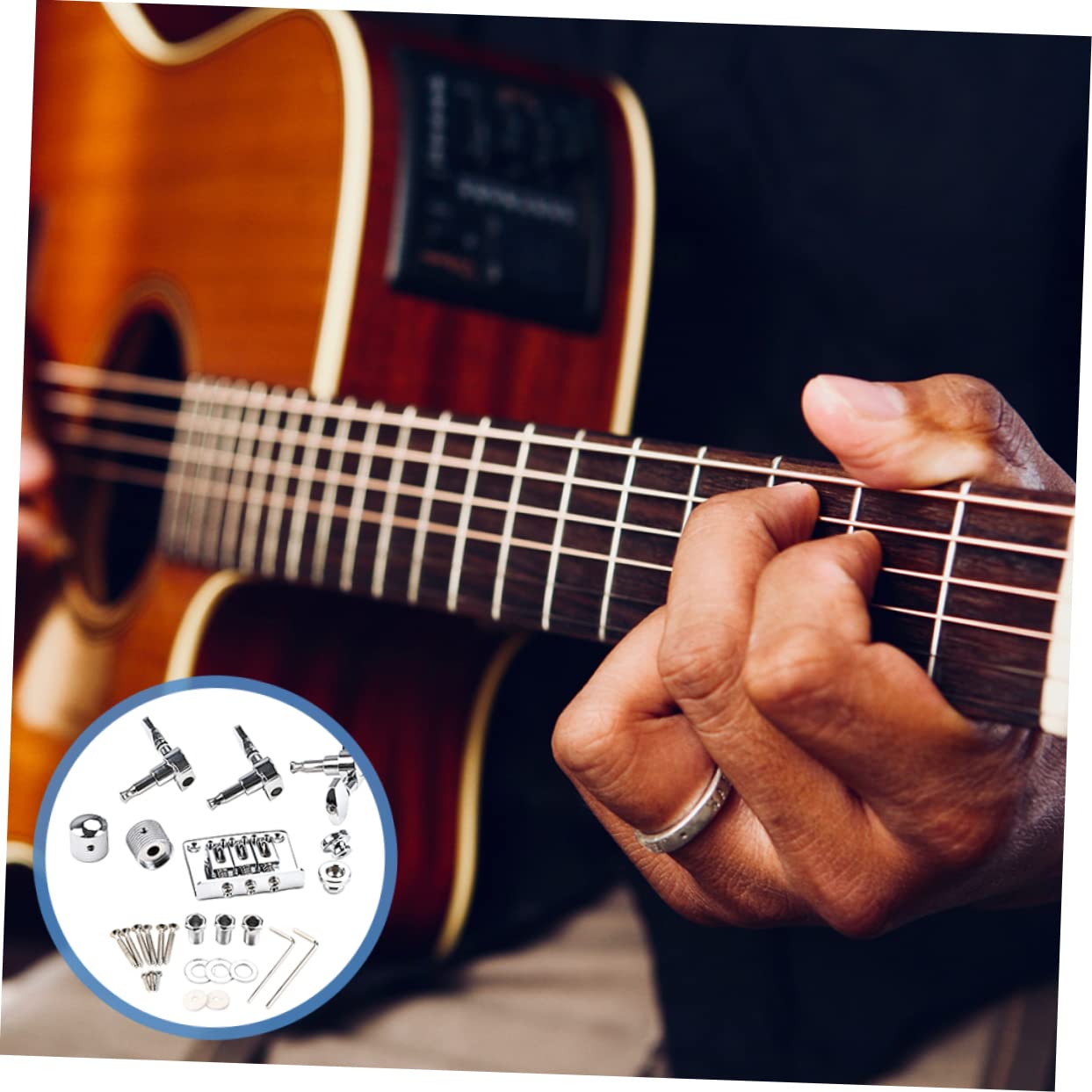 VICASKY 1 Set String Guitar Bridge Parts Pegs Guitar Accessory Key Kit Rosewood Guitar Accessories Tuning Guitars Guitar Supply Luthier Tools Guitar Luthier Accessories Silver Metal