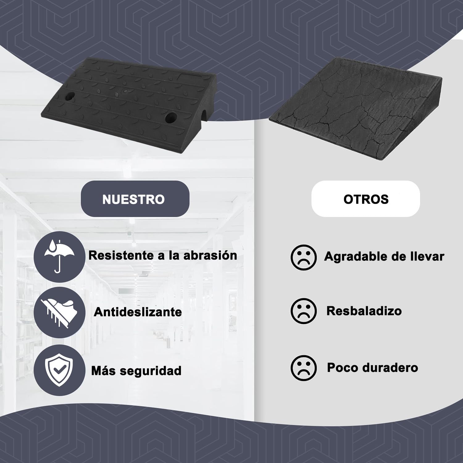 Rampa per marciapiede in gomma, alta 100 mm, 430x230x100 mm, nera – per sedie a rotelle, auto ribassate e motociclette (4 pezzi)