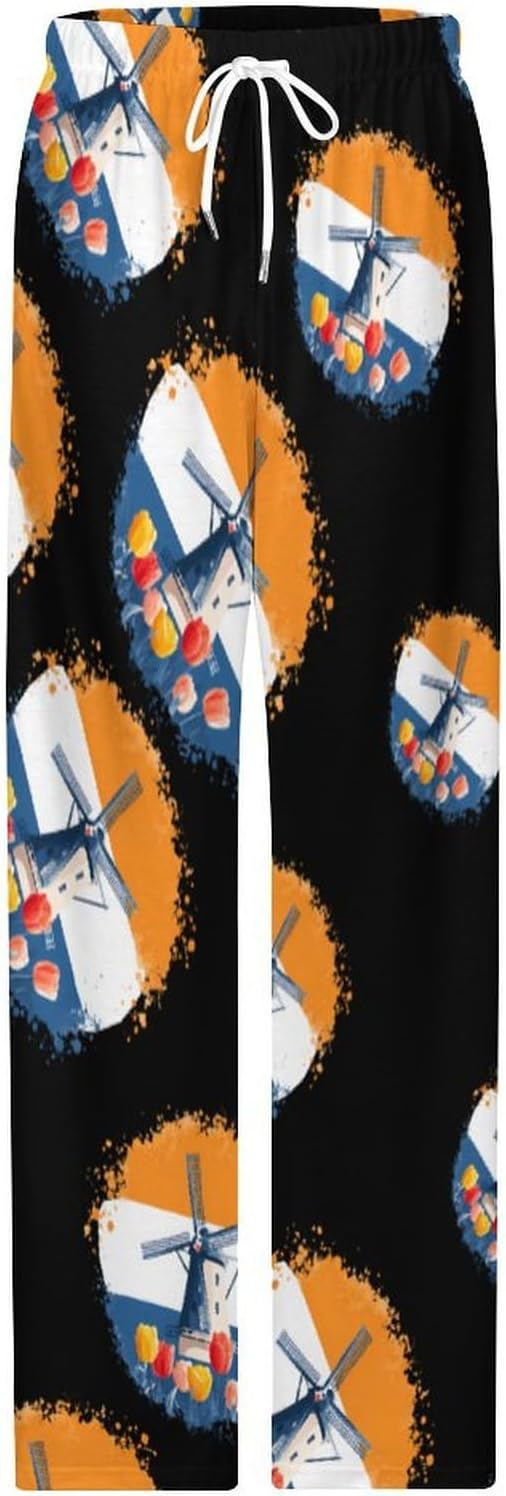 Netherlands Tulip Flowers Windmills Lounge Pajama Pants for Men Print Loungewear Bottoms Sleepwear Pj Sleep Pant 5X-Large