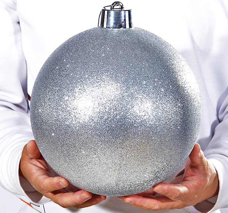 Arabelium Giant Large Size Christmas Ball Baubles Oversized Big Xmas Jumbo Decoration - 30cm diameter (Silver glitter 30cm)