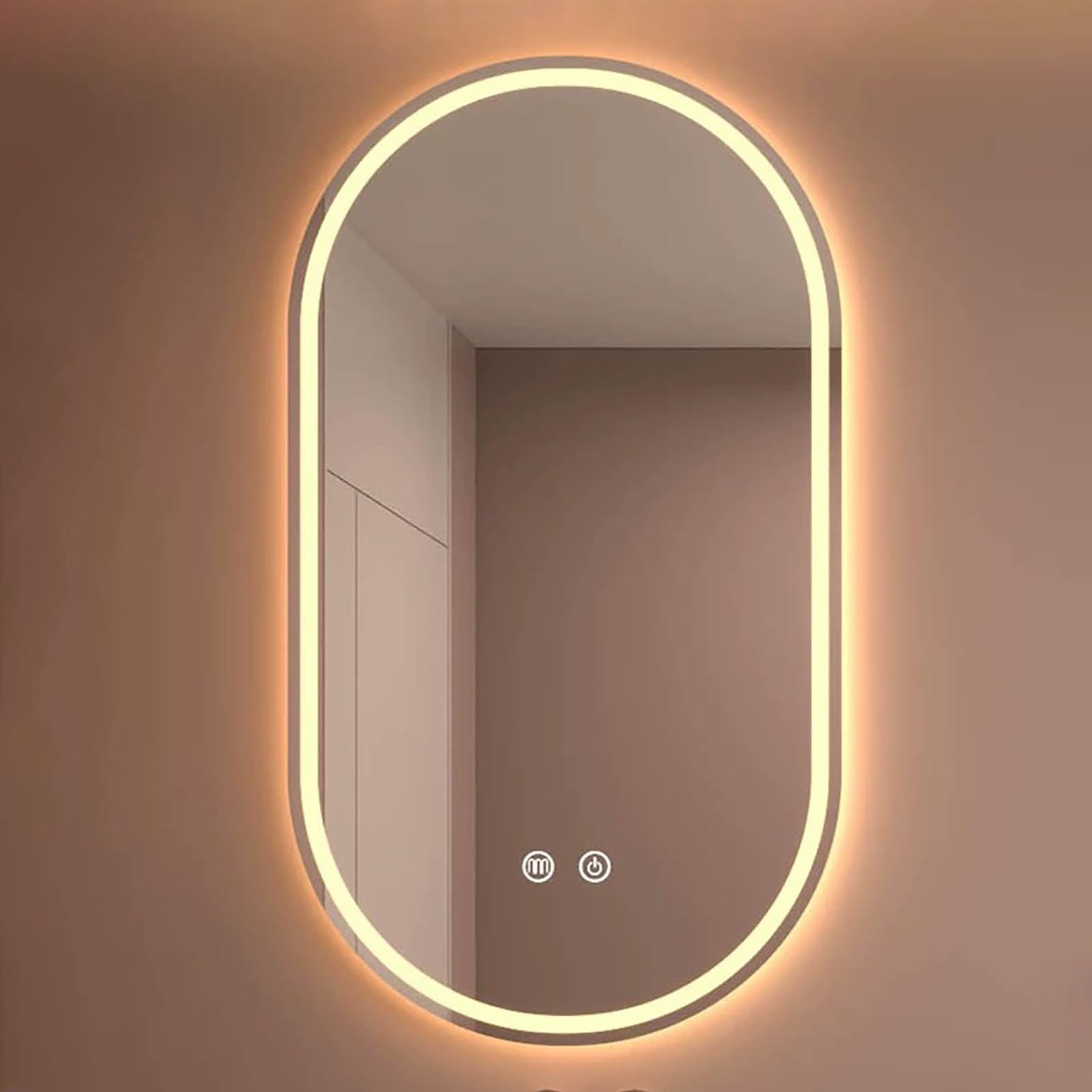 Atwnjkp Oval LED Backlit Anti-fog Bathroom Mirror | Dimmable 3000K-6000K Colour Temp, Wall Mounted 40x80cm(15.7x31.5in) Wall Mirror for Vanity, Makeup, Hallway & Living Room Mirror – Style B