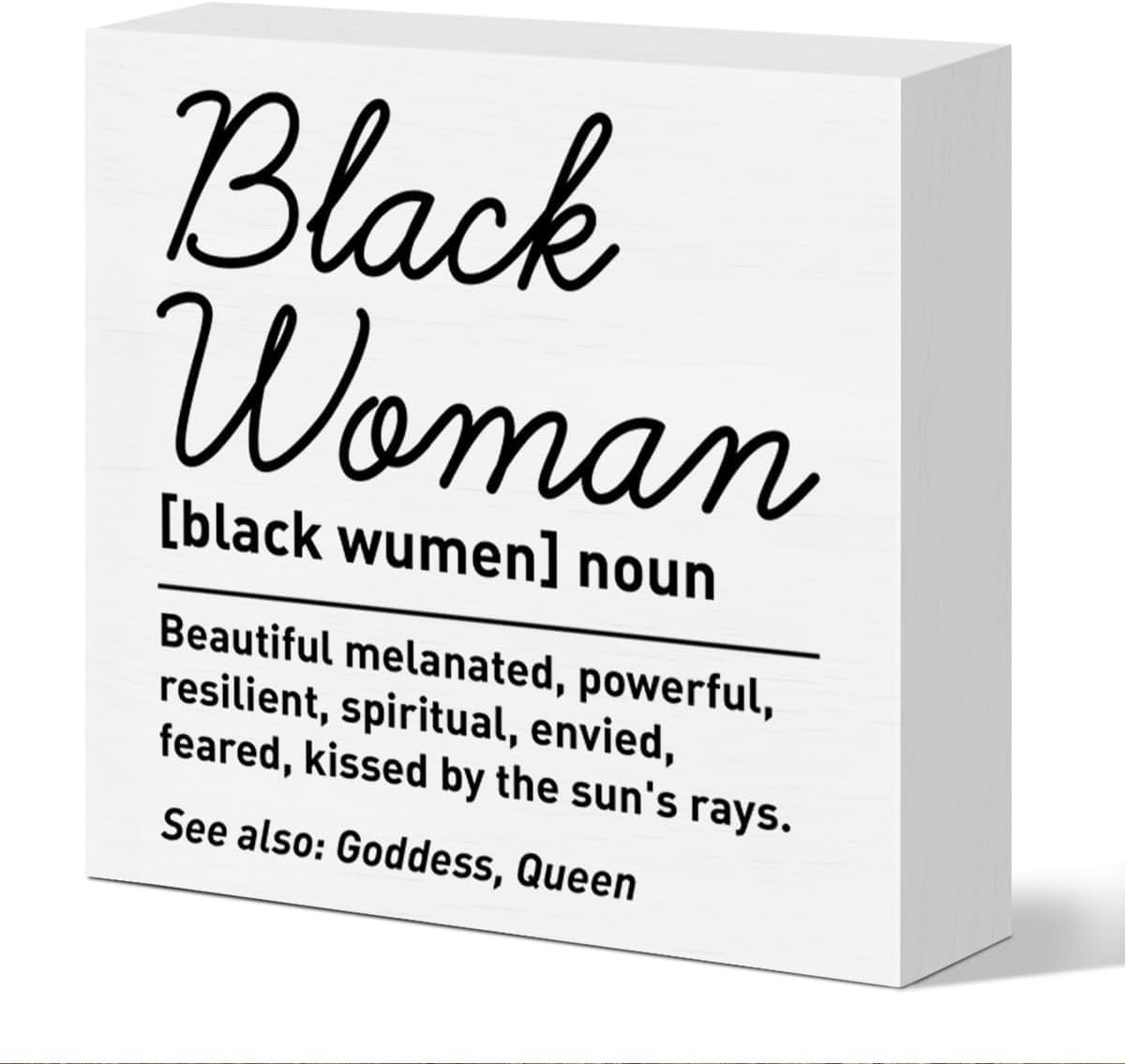 Black Woman Definition Box Sign 5x5 Inch Inspirational Wooden Decor