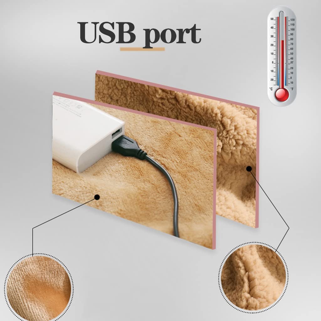 Przenośny koc elektryczny ogrzewany, zimowy ciepły koc podgrzewany USB miękki koc elektryczny narzuta do samochodu, podróży, domu, ogrzewanie kemping narzutka bezprzewodowy koc do owijania ponczo (kolor: brązowy, rozmiar: 60 * 80 cm)