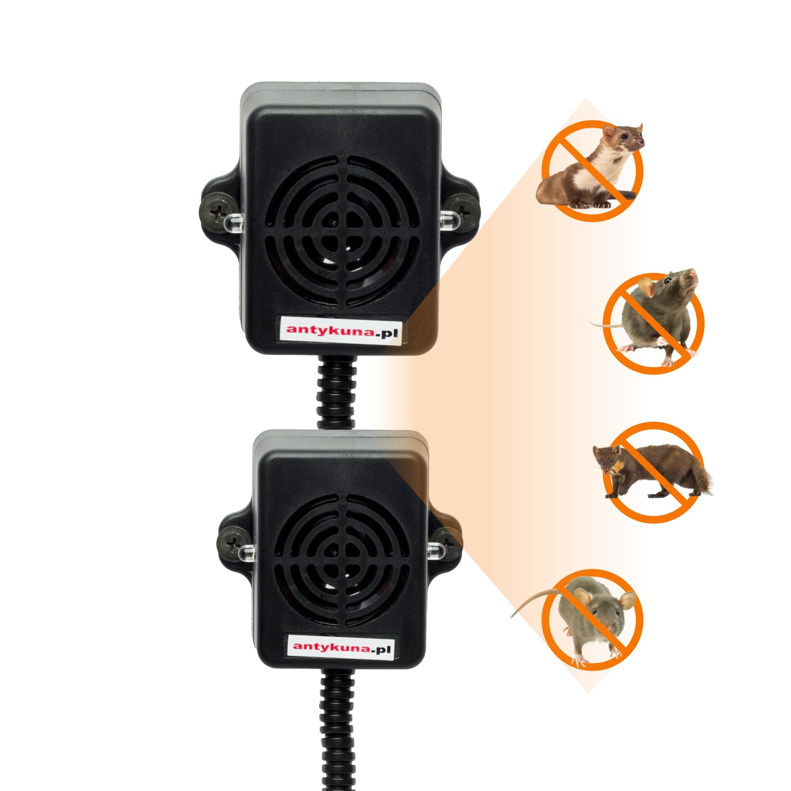 Light&Flash Marderschutz für Auto | Schutz von 2 Seiten des Motors | Energieversorgung / 12 V Stromausgang | Ultraschall Nagetierabwehr