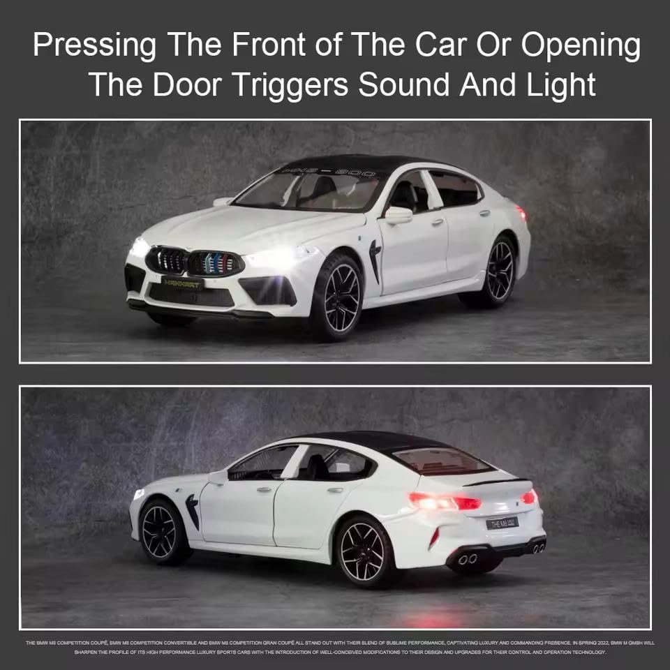 Image of 1:24 B-m-w MH8 800 Diecast Metal Pull Back Car with 6 Openable Doors with Sound and Light Toy Decoration car Best Gift Toys for Kids (1:24 B-m-w MH8 800 - White)