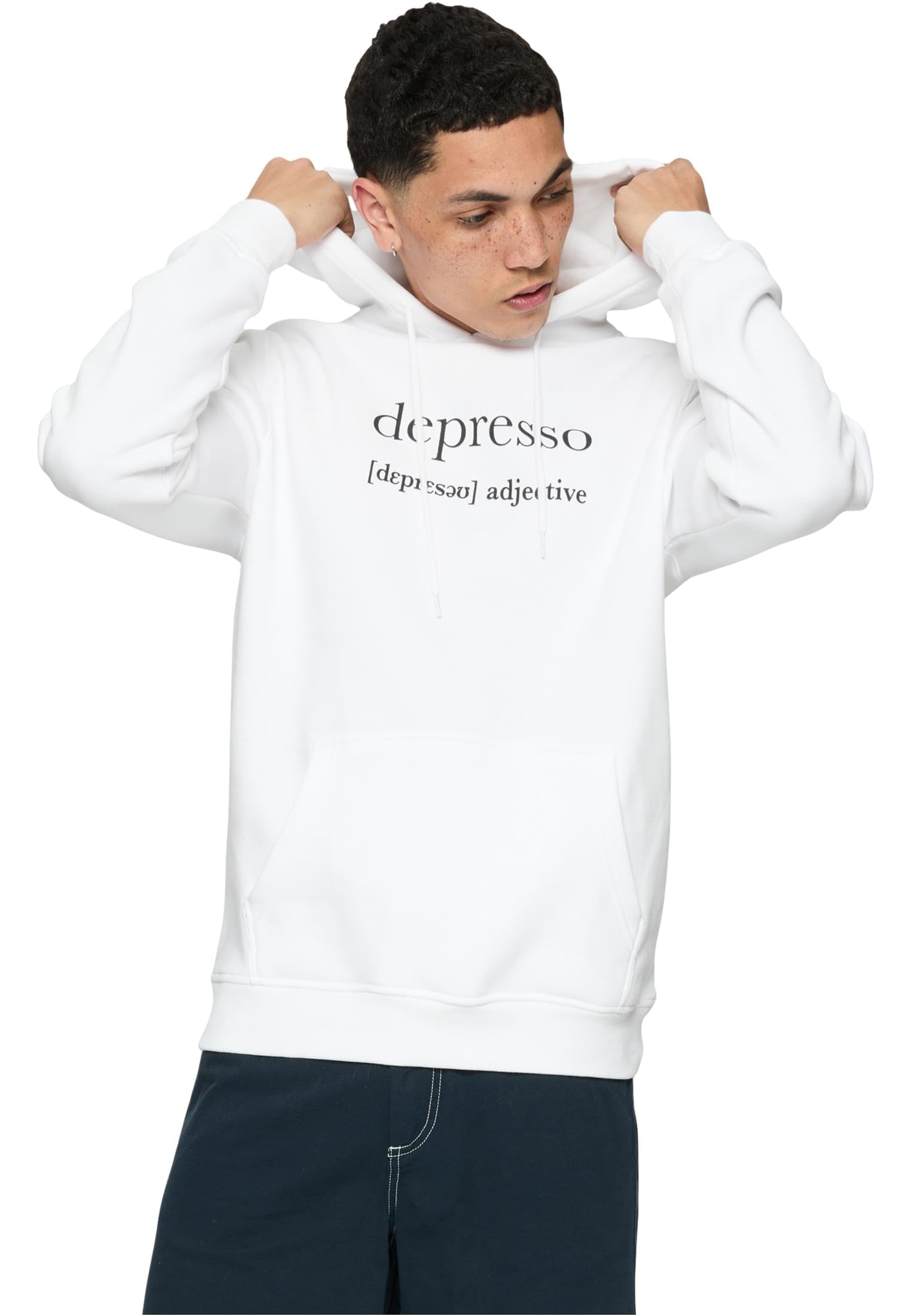 Mister Tee Men's Depresso Hoody Hooded Sweatshirt, White,