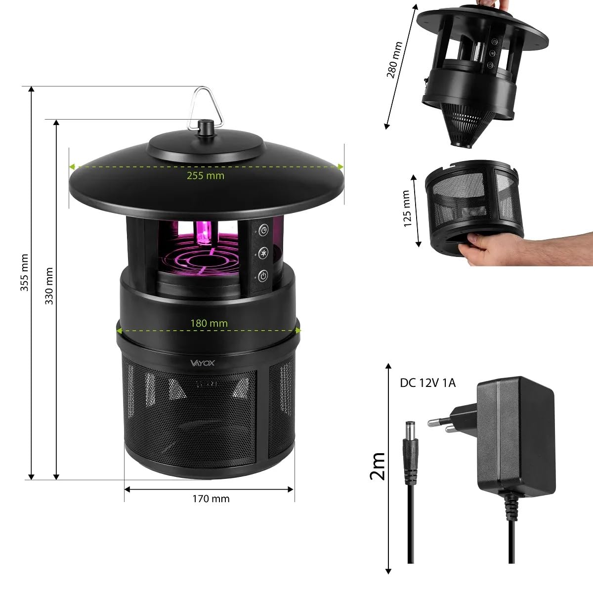 Vayox insektenvernichter elektrisch mit Saugventilator Insektenlampe UV | Gegen Mücken, Fliegen, Gnitzen. elektrische fliegenfalle & insektenschutz. IPX4, Touch-Panel, Timer, ohne Chemie