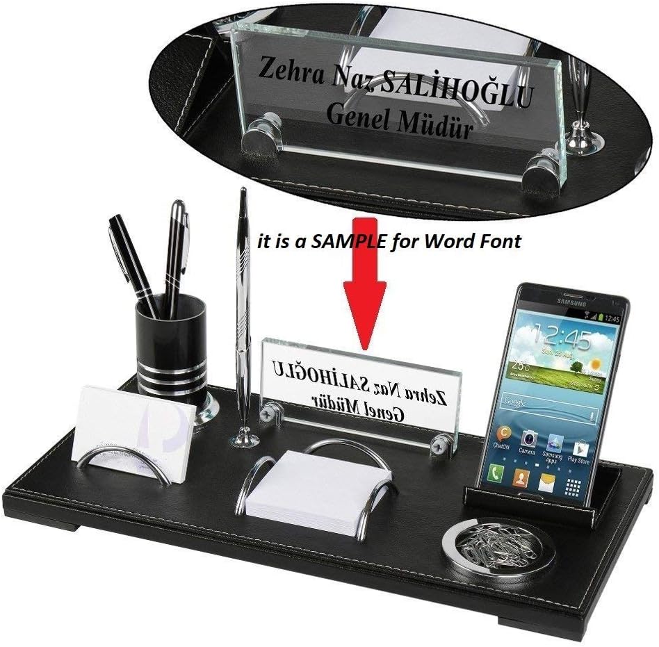 Black Desktop Name Plate + Business Card Holder + Phone Holder + Notes Holder