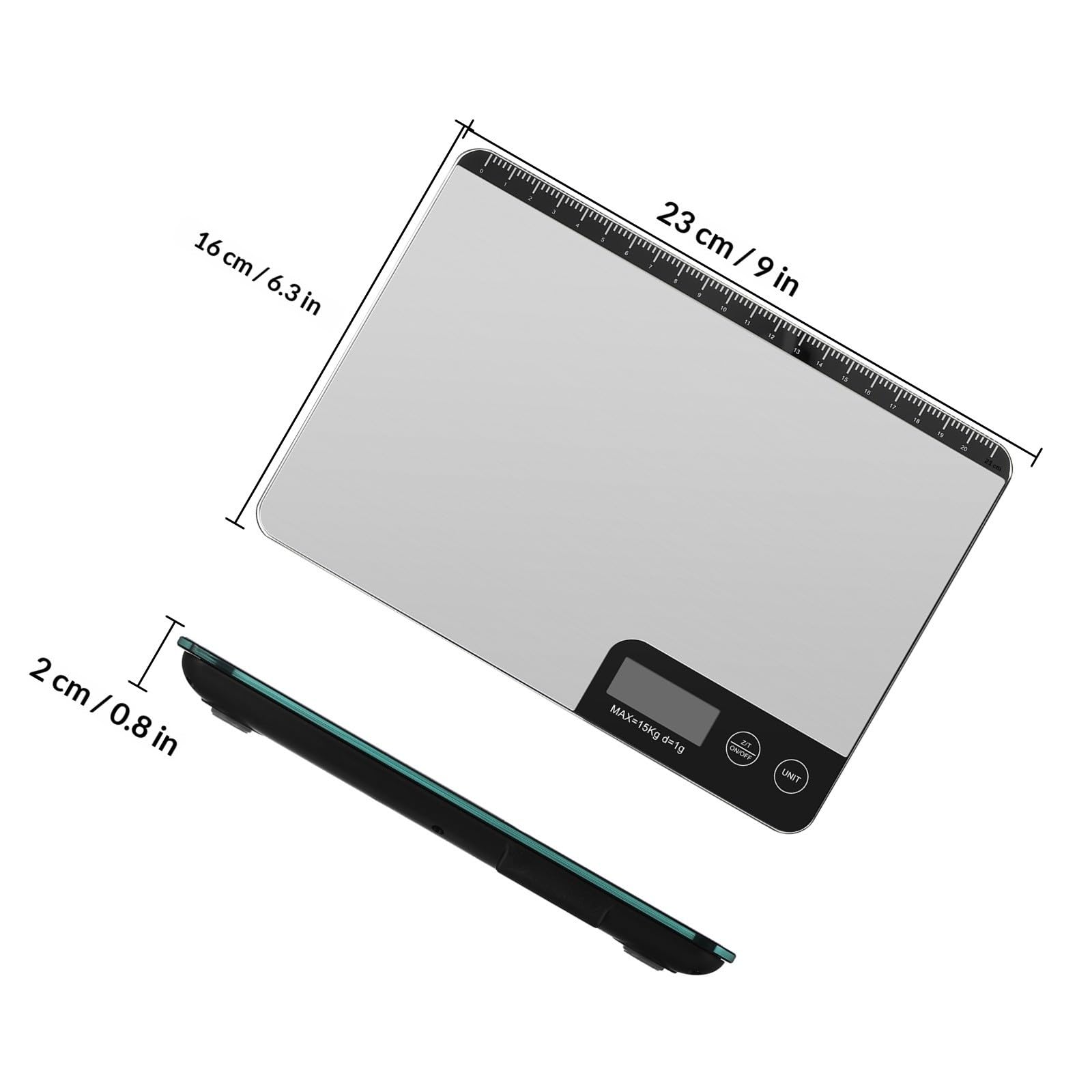 Báscula Digital de Cocina de Acero Inoxidable, 15kg, Tara