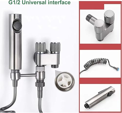 Miniatura 7 de Pulverizador de bidé de mano para inodoro, accesorio de rociador de acero inoxidable para lavado femenino y doble interruptor, accesorio de bidé de