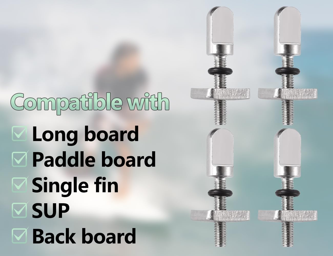 Vis de Planche de Surf AOYEGIC 4 pièces,vis d'aileron de Planche de Surf en Acier Inoxydable,vis d'aileron de Plaque d'aileron Universelle,pour Sup,Planche à pagaie,kit de Plaque d'aileron(Argent)