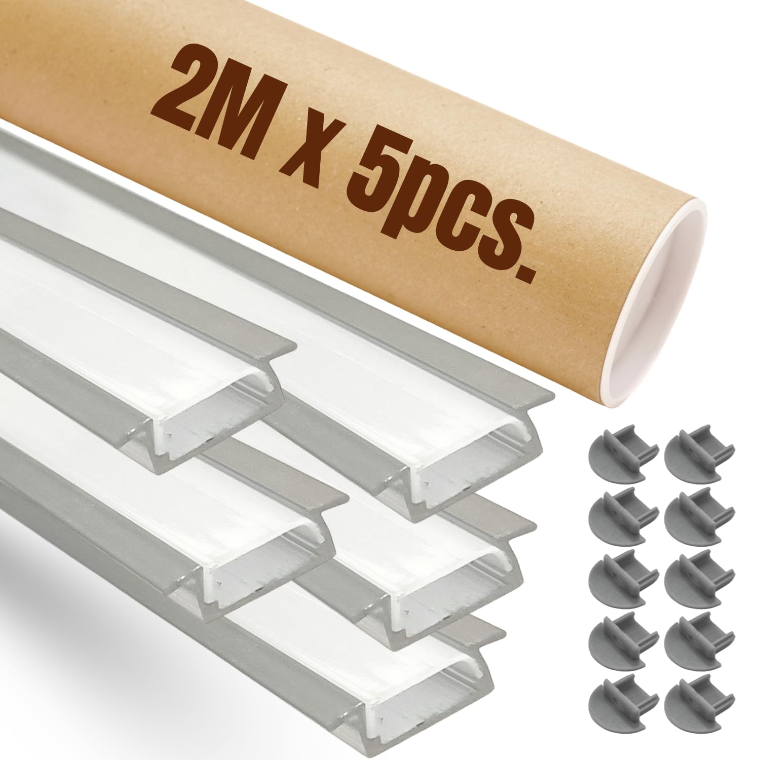 Profil LED en aluminium encastrable 2 m x 5 pièces avec couvercle pour bandes LED et embouts, éclairage intérieur