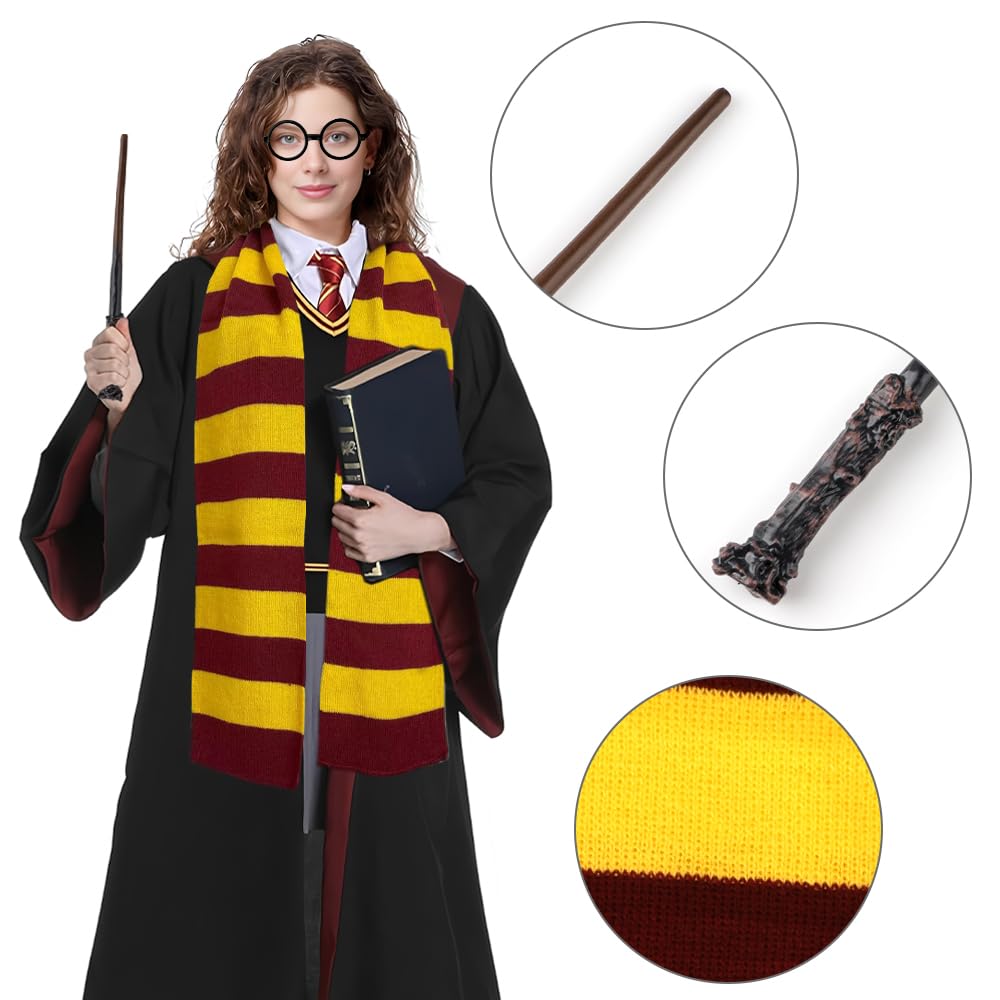 Halloween Wizard Costume Accessories Set - Glasses Tie Wand and Scarf for Kids Boys Adults Girls Halloween Cosplay Dress-up Party