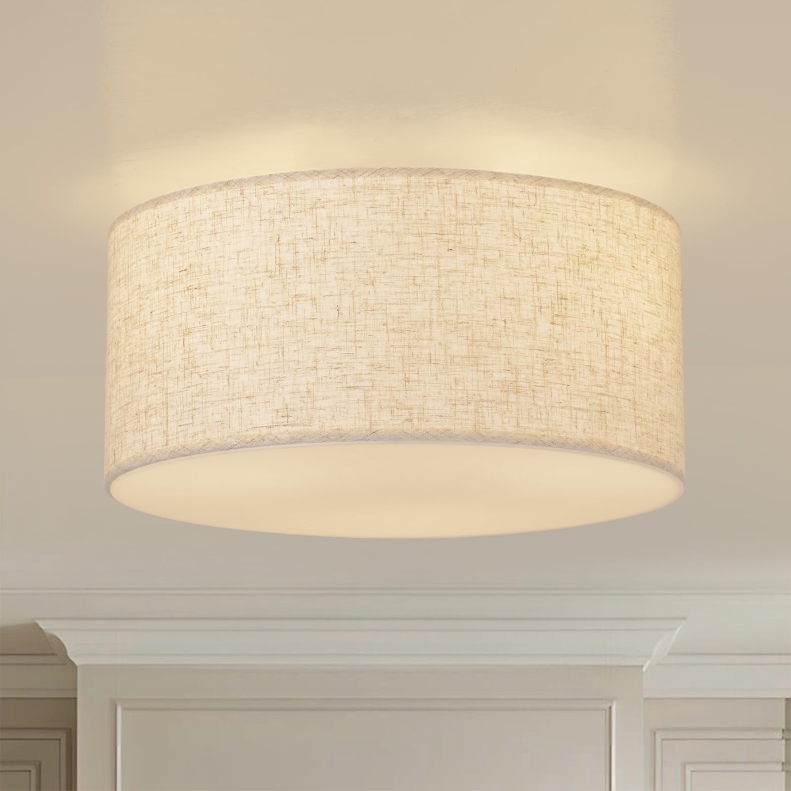 Vexagyle 3 Light Semi Flush Mount Ceiling Light with Linen Shade, Modern Ceiling Light Fixture near the Ceiling for Living Room Bedroom Dining Room Hallway 13"-image-15